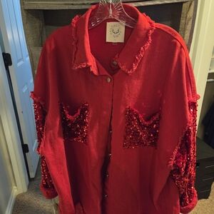 Red Sequin Jean Jacket